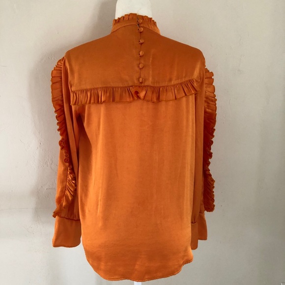 TB x Something Navy Yellow Orange Satin Ruffle Top - Picture 6 of 8